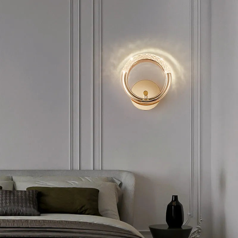 Modern acrylic wall lamp with tricolor light options for bedroom installation, minimalist design, 220V compatible