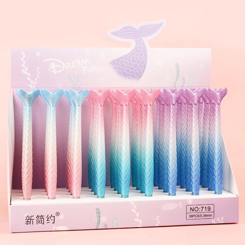Mermaid-themed gel pen with 0.38mm needle tip and cartoon design plastic casing