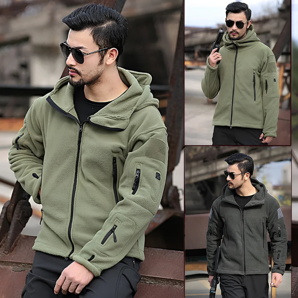 Men's Outdoor Keep Warm Liner Fleece Sweater Cold-proof Shell Jacket with Zipper Pockets Cotton Fabric Korean Style Round Hem Winter Layering Piece Available in Khaki Gray Black Army Green Navy Blue Sizes S to 4XL