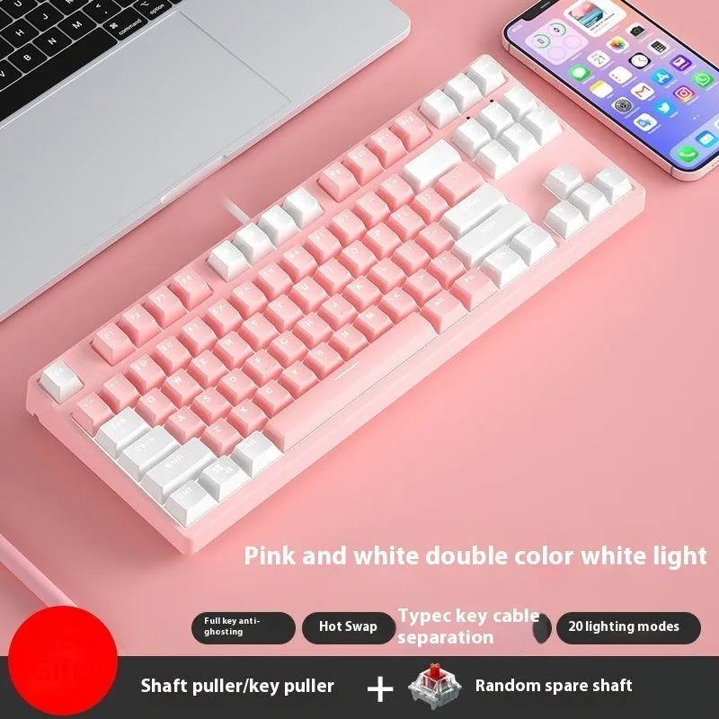 87-key mechanical gaming keyboard with dual-colour backlighting and hot-swappable switches