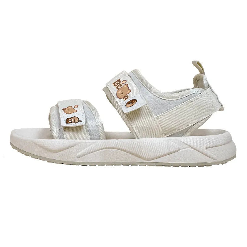 Women's open toe canvas sandals with Velcro fastening, mesh lining, flat rubber sole, Bear Bakery colour, sizes 35-40