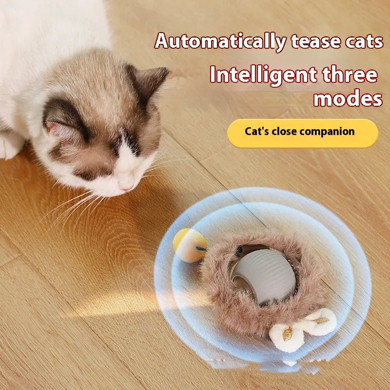 Silicone cat rolling ball toy with plush attachments in red, green, and grey colours