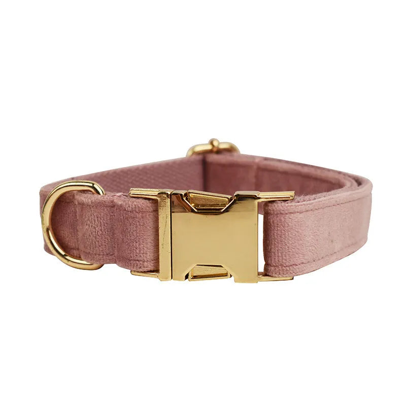 Light purple dog collar with pink velvet fabric shown in multiple size options