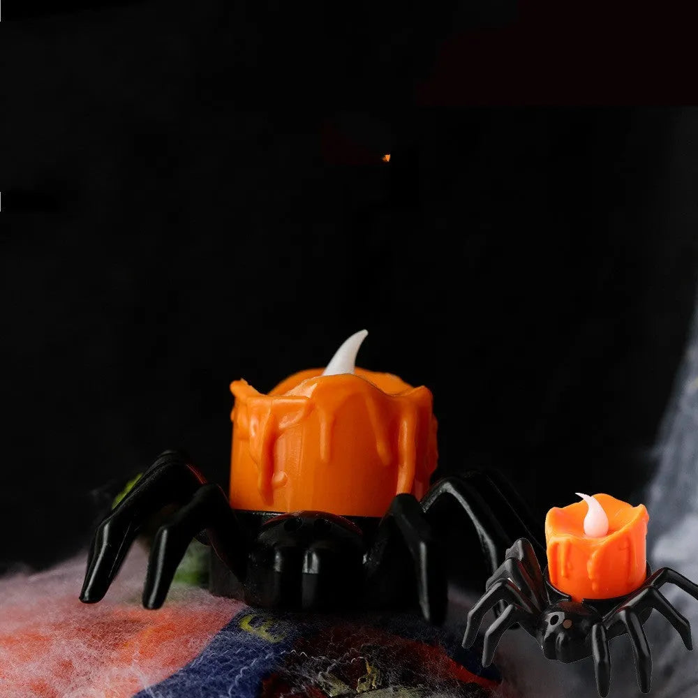 Halloween spider candlestick ornament, plastic battery-operated candle light, 7x8.5x5cm, spider lamp colour