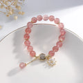Mori style strawberry quartz crystal bracelet with electroplated finish and floral elements