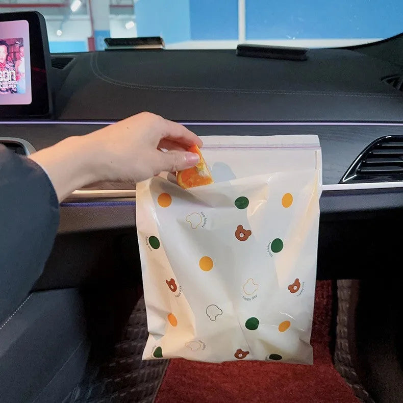 PE car trash adhesive clean bag with flat top design, available in Lucky Bear and Rabbit styles, 20 or 40 pieces.