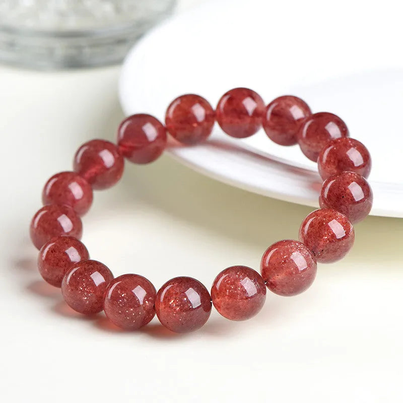 Natural strawberry quartz crystal bracelet with geometric red beads in three size options