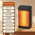 Black remote control desktop electric heater showing compact size and control panel