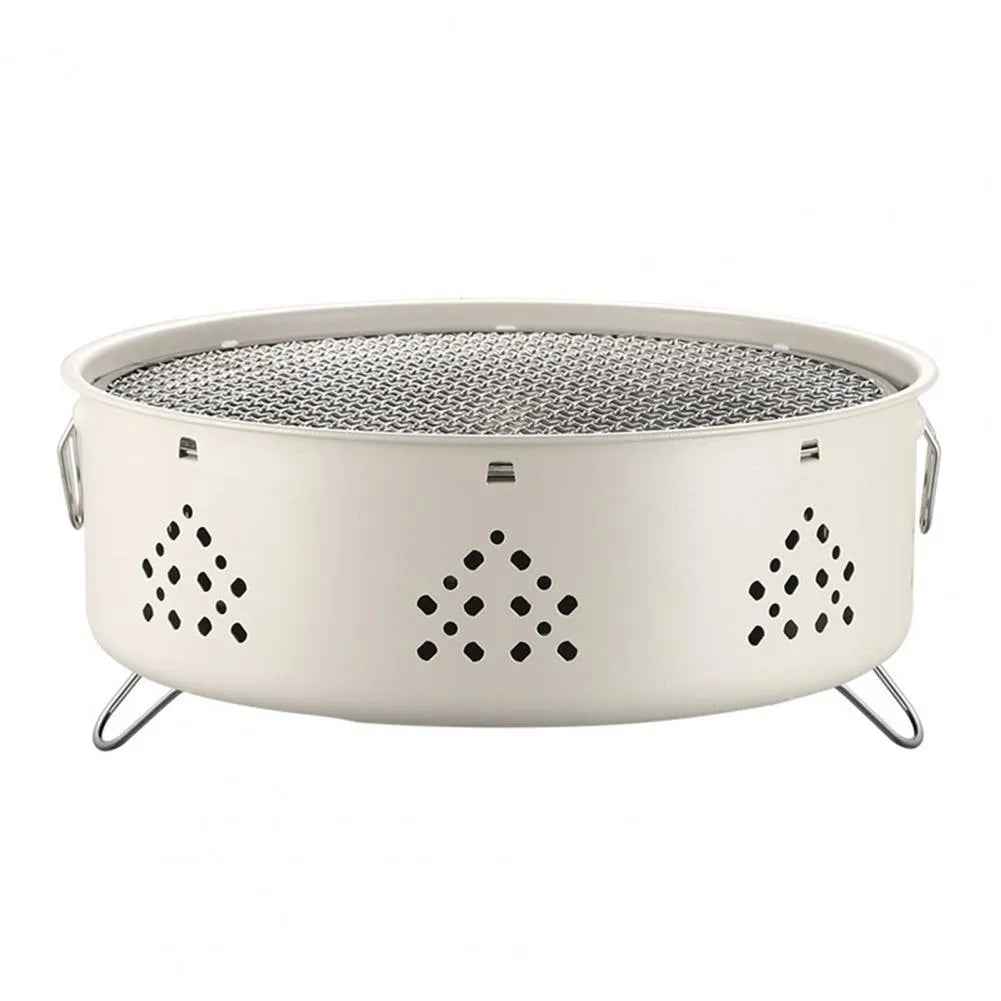 Portable stainless steel campfire grill with detachable split design, white, 31cm by 31cm, for outdoor BBQ camping and picnics