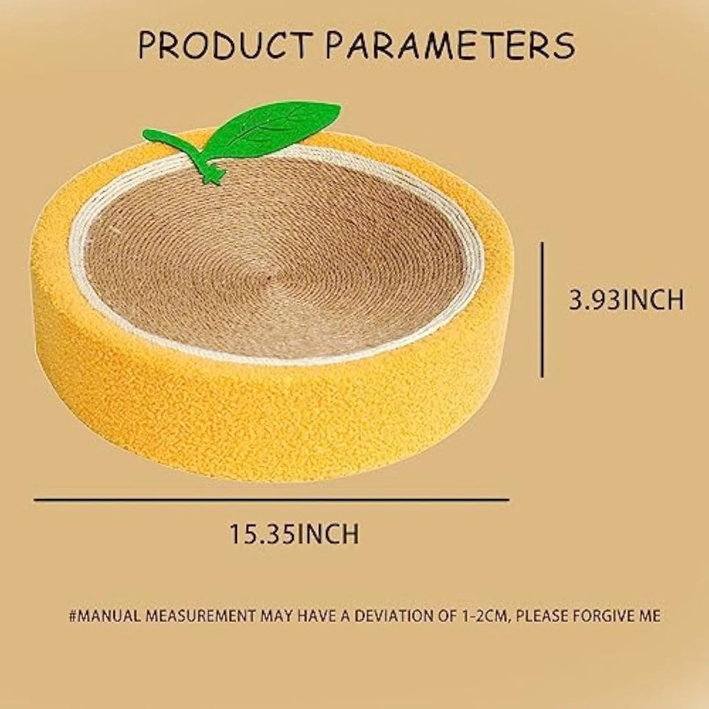 Round yellow sisal cat scratching board with concave centre bed for small breeds