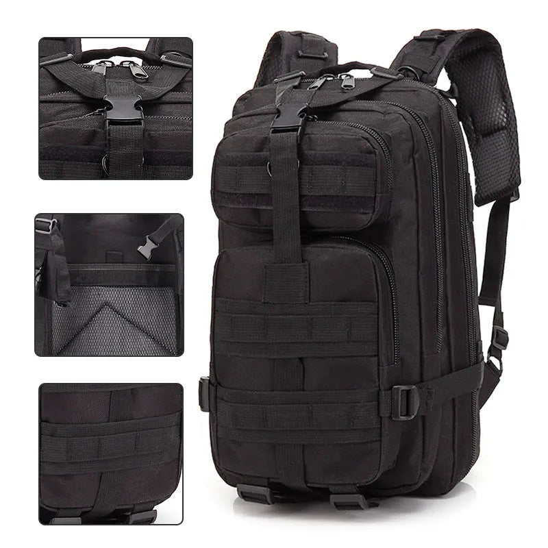 Large capacity men's hiking backpack in tactical colours with air cushion belt system