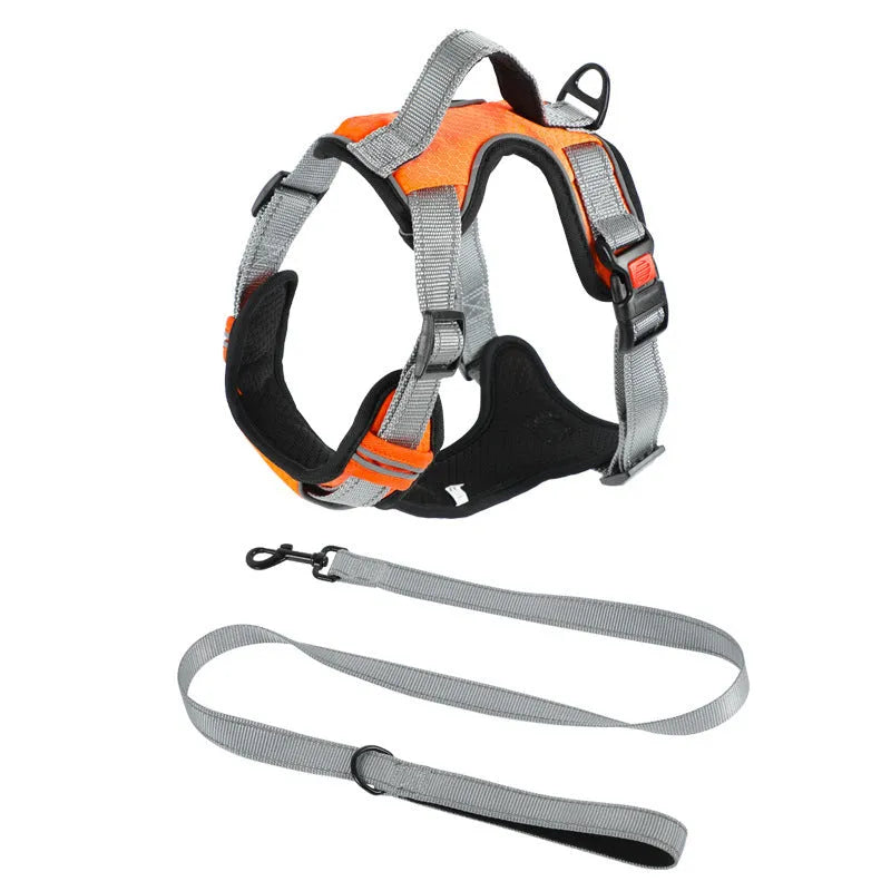 Adjustable dog vest with chest strap and hand-holding rope in multiple colour options