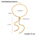 Gold electroplated titanium steel necklace with knotted tassel pendant and matching earrings set for women