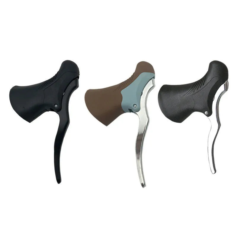 A pair of aluminium alloy road bicycle brake levers shown in black and black/silver colour options.