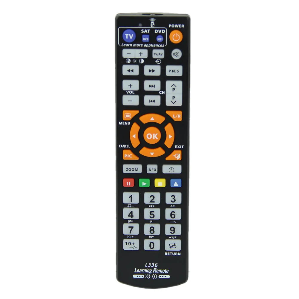 Black L336 universal learning remote control with full key buttons and infrared transmitter