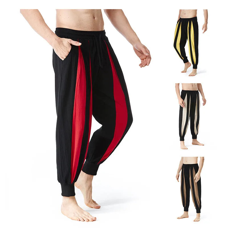 Men's straight-leg casual trousers in brown, khaki, red, and yellow colour options