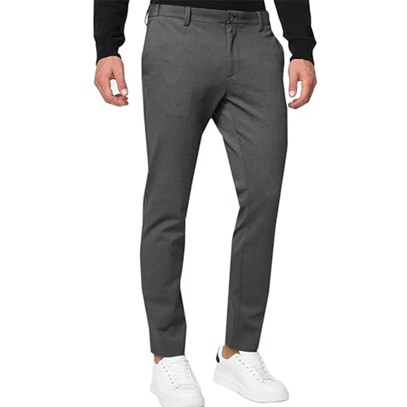 Men's slim-fit tapered chino trousers in Army Green colour showing pleated front detail