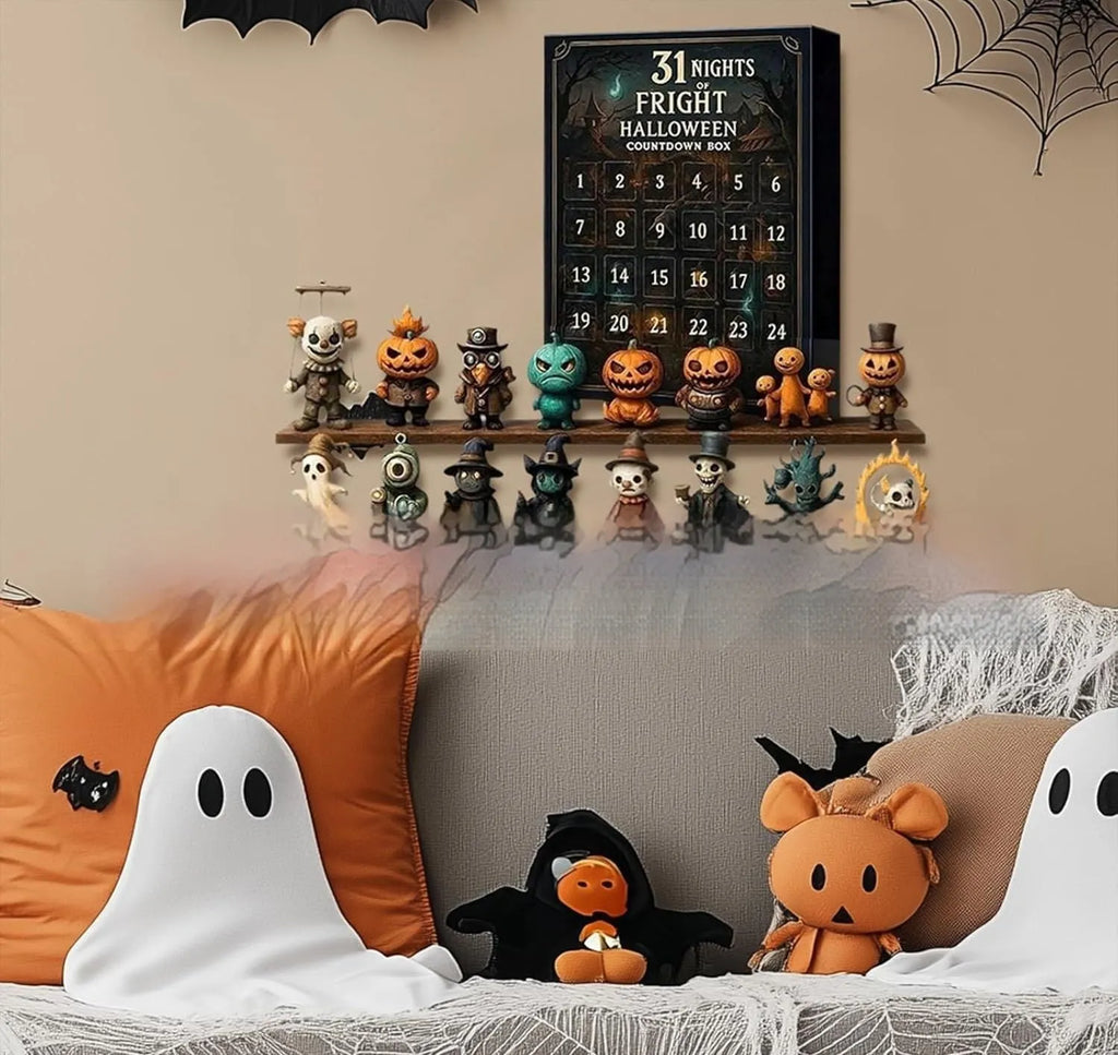Halloween horror countdown blind box with doll figure in resin and plastic construction