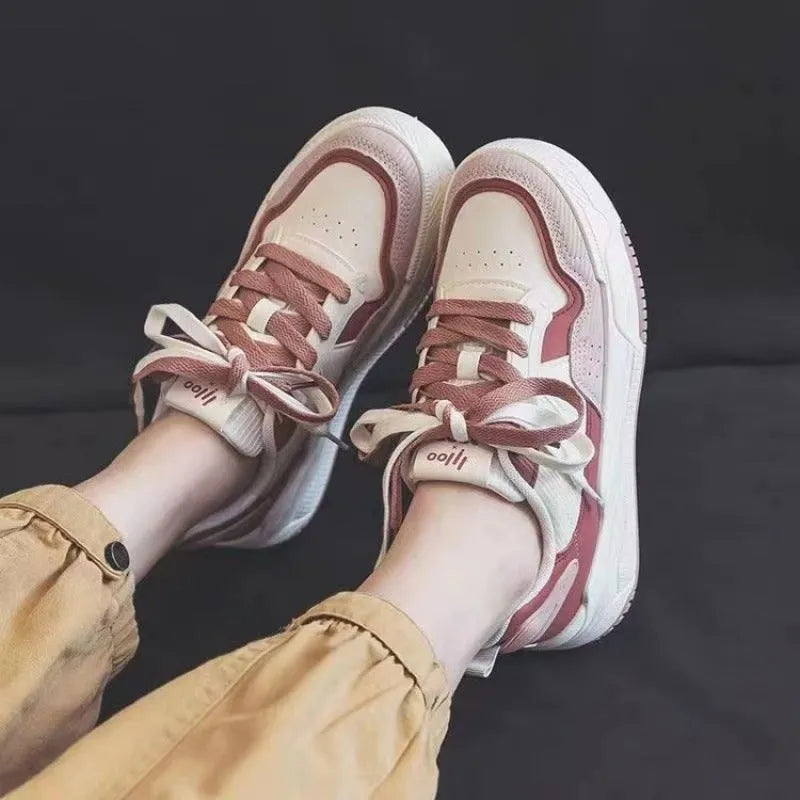 Beige low-top rubber sneakers with height increasing soles and imitation leather lining