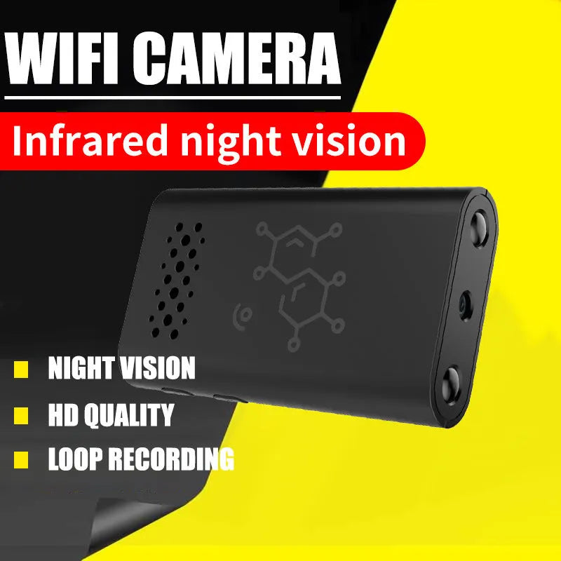 Black indoor WiFi security camera with 1080p HD video for mobile phone monitoring