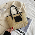 Spring straw woven women's large capacity shoulder bag in European American retro style with three-dimensional pocket