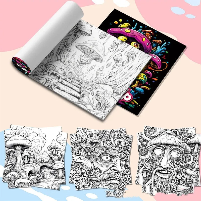 Acid tour coloured painting book showing 200mm length, open to reveal blank paper pages for drawing