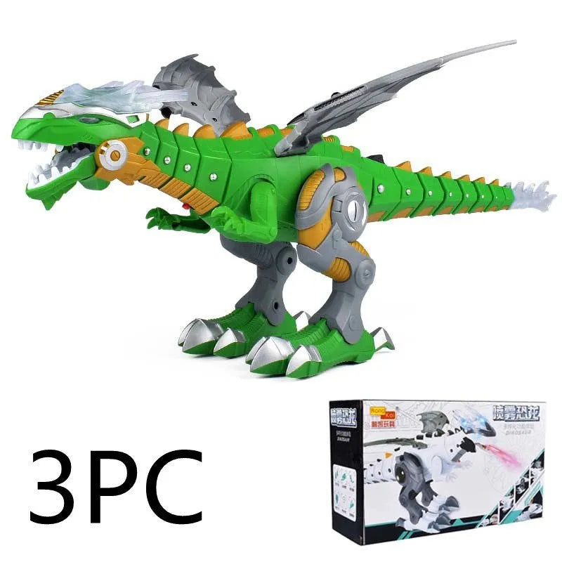 Intelligent robot toy dinosaur with sound, light, and water spray mist, 47x27x18cm, in white or green