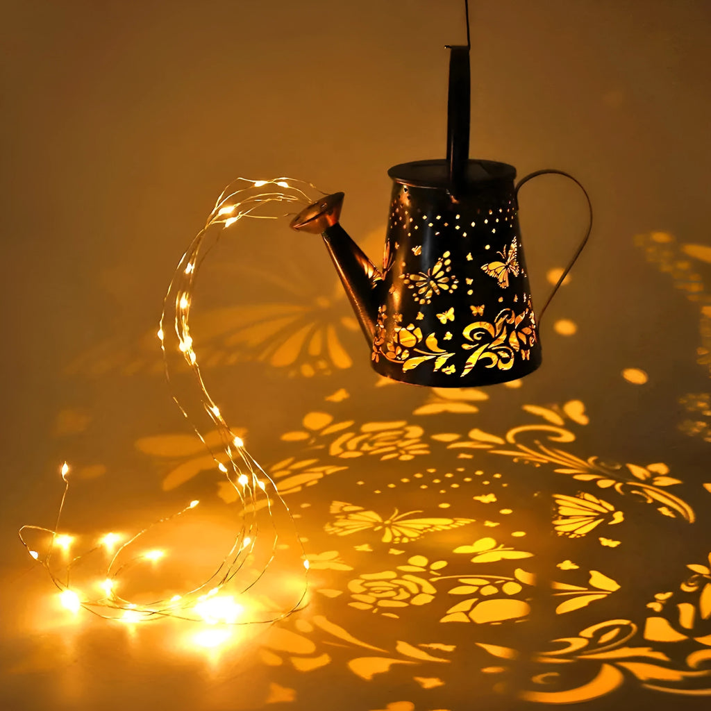 Solar garden lamp with butterfly pattern iron construction and warm white LED lighting