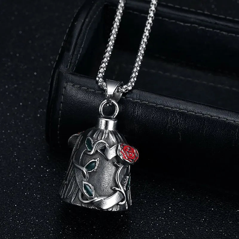 Titanium steel motorcycle lucky bell with polished surface and double-sided epoxy rose design