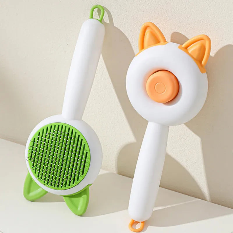 Greenish white self-cleaning pet grooming comb with stainless steel teeth for cats and dogs