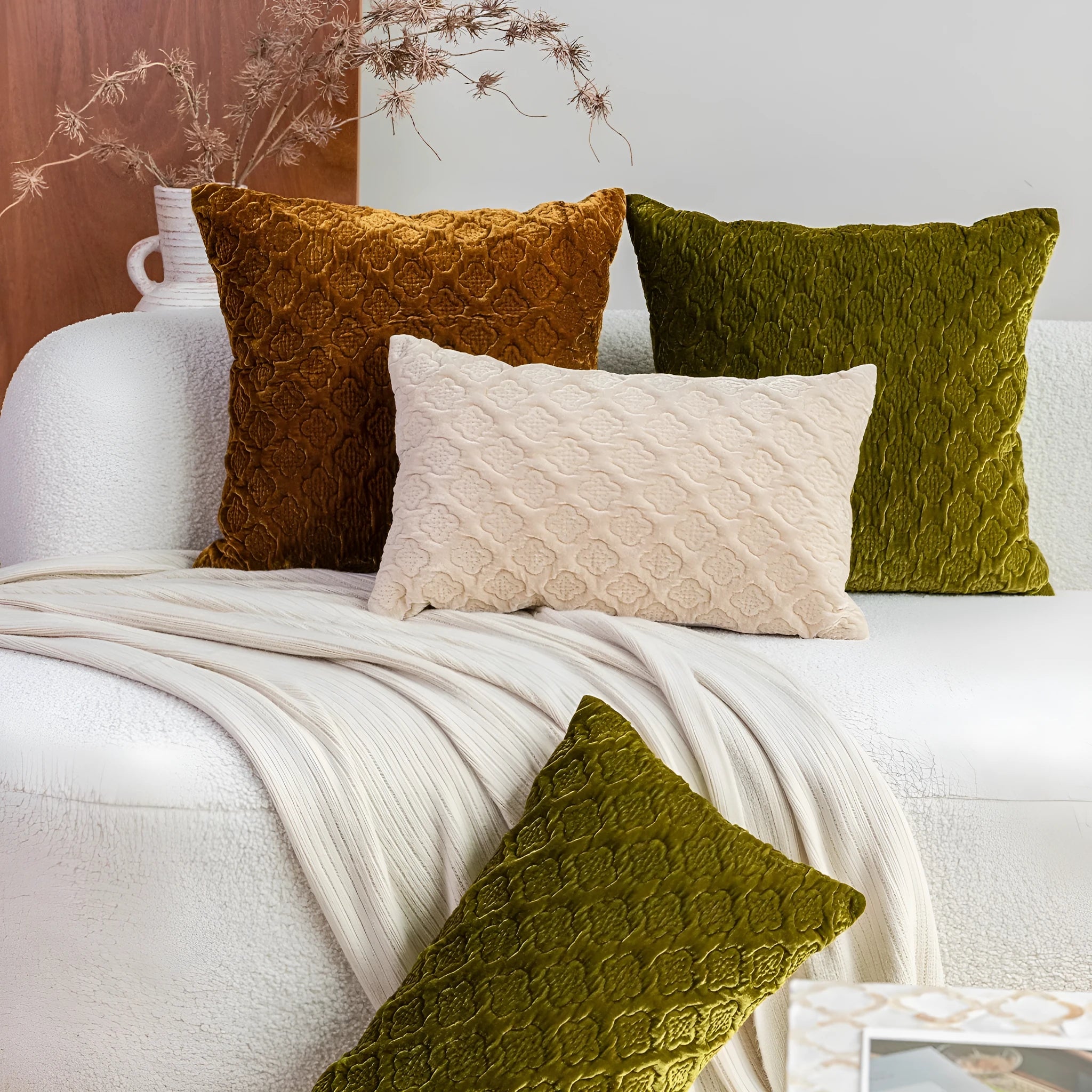 Brown gold antique Chinese style quilted cotton cushion pillow showing three-dimensional pattern