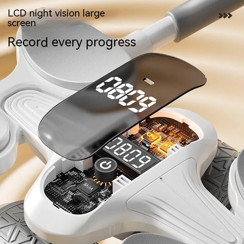 White belly exercise roller with LED timing display for abdominal workouts