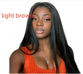 Long straight synthetic wig with centre-parted bangs in black colour for face shape modification