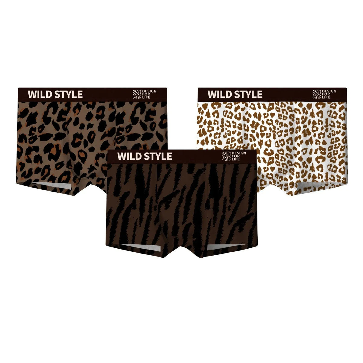 Men's ice silk leopard print mid waist briefs in polyester, available in four colours and sizes L to XXXL