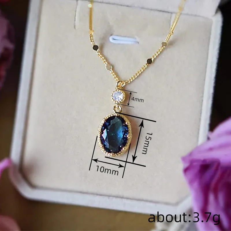 Gold geometric pendant necklace on chain with French retro design