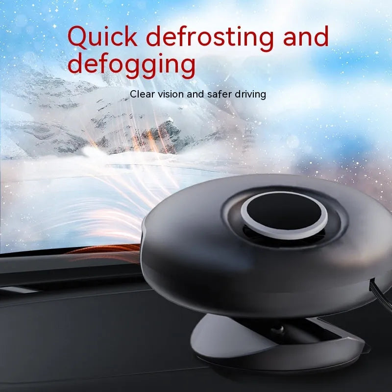 Car warm air blower heater in black ABS plastic housing with 130cm power cable