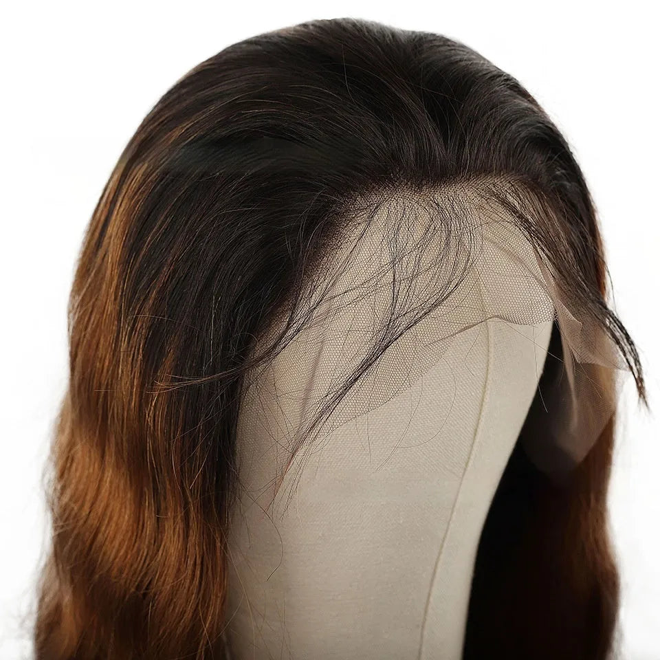 Real human hair lace front wig with gradient colour on a mannequin head, showcasing the natural hairline.