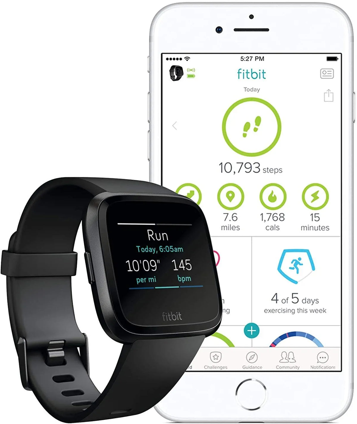 Black smart watch with silicone strap showing 1.4-inch touchscreen displaying heart rate data.