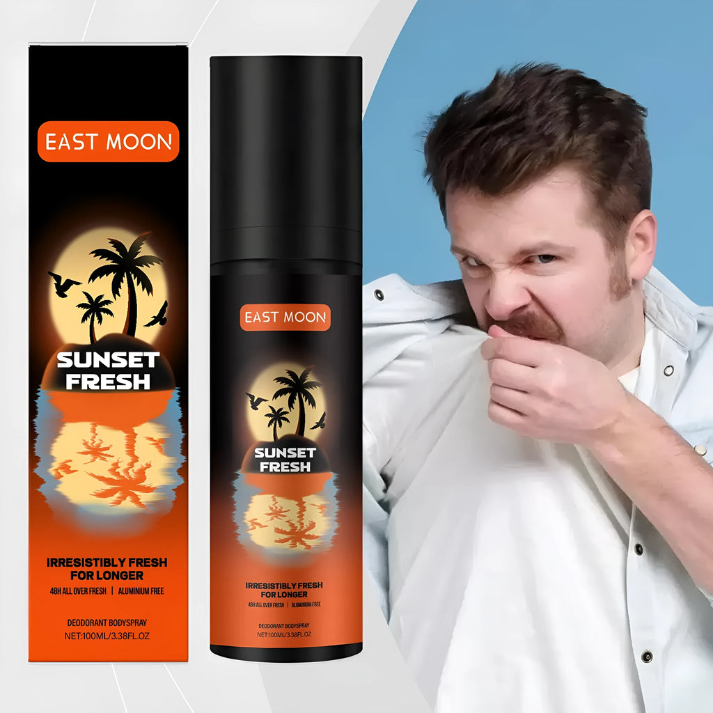 Men's Fruit Fragrance Care Spray 100ml body mist bottle with citrus and mango scent on white background