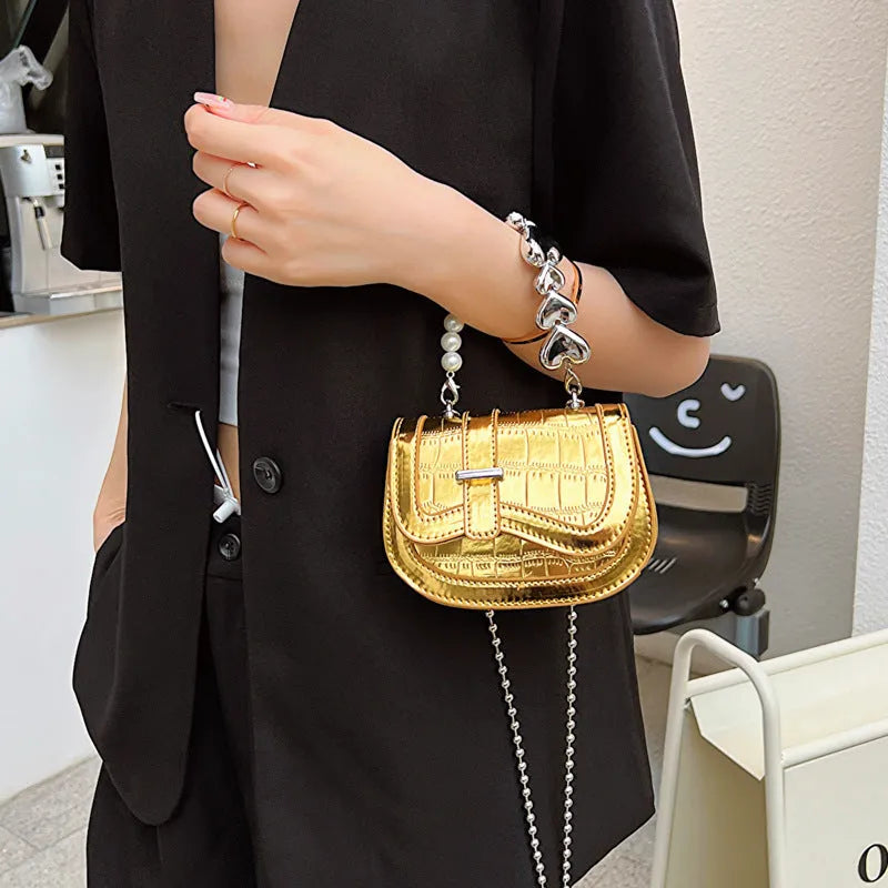 Women's PU leather crossbody bag with sandwich pocket design in silver black pink green gold colours