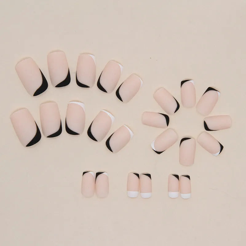 Black and white frosted acrylic false nail set W644 colour for fashion manicures