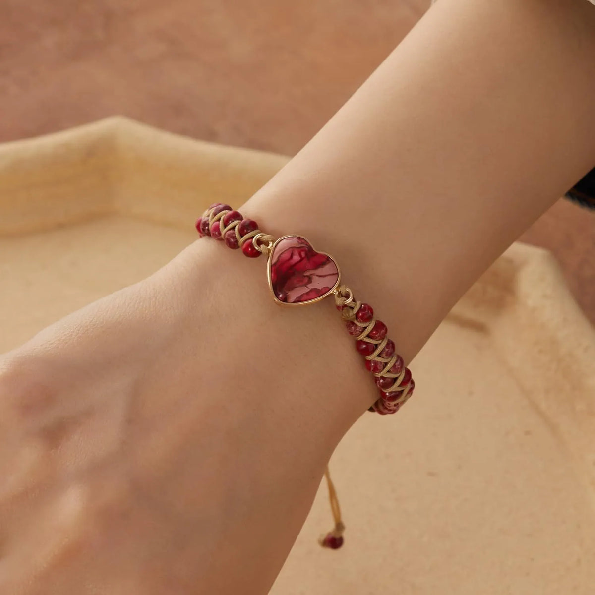 Handmade braided rope bracelet for women with geometric ring charm in four simple vintage styles