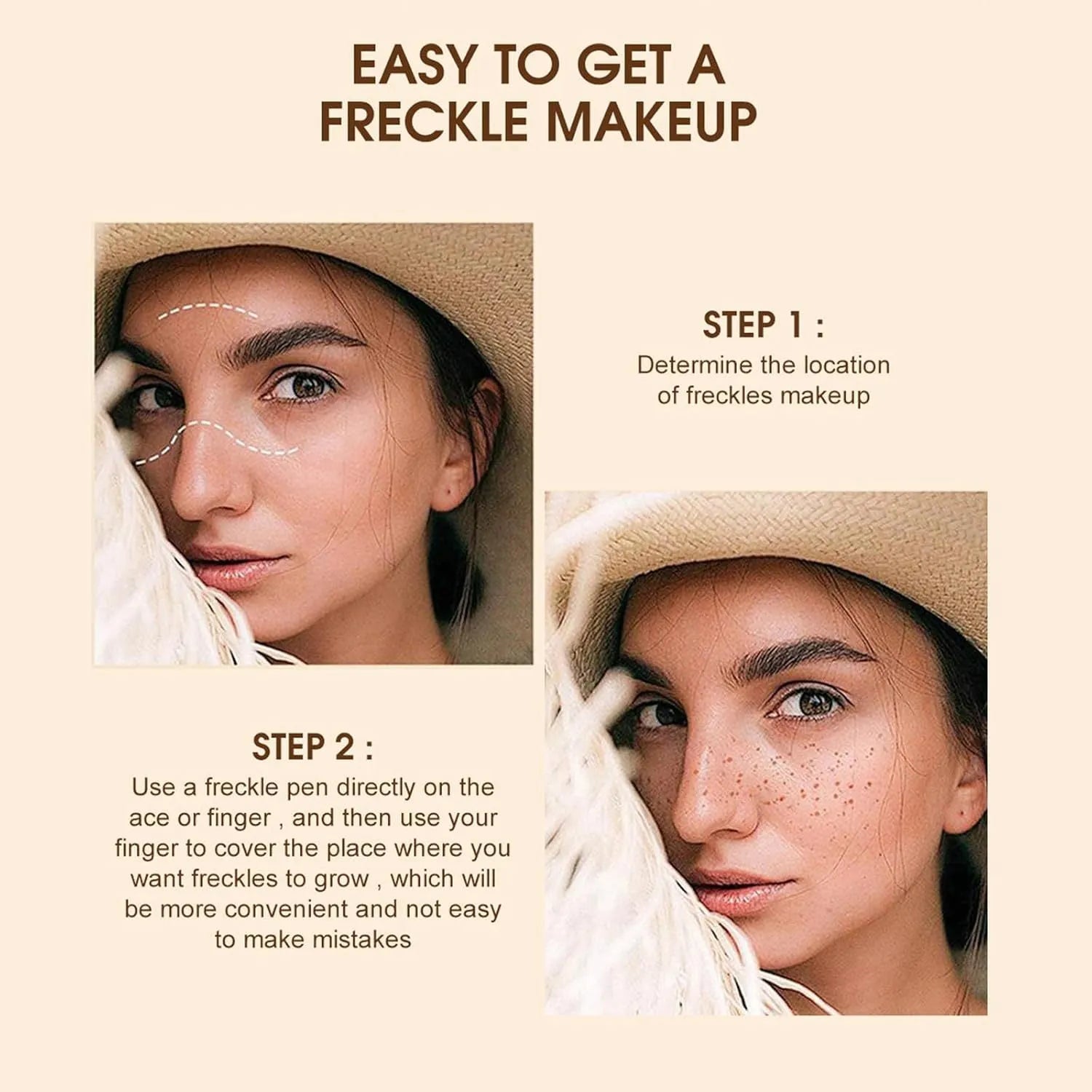 Dark brown waterproof freckle pen with precision tip for natural-looking faux freckles