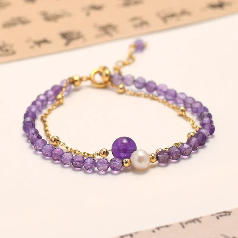 Chinese style amethyst crystal bracelet with diamond-shaped electroplated jewellery for women