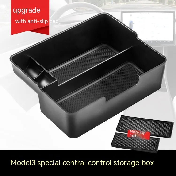 Plastic storage box retrofit for Tesla Model 3, Model S, and Model X centre armrest compartments