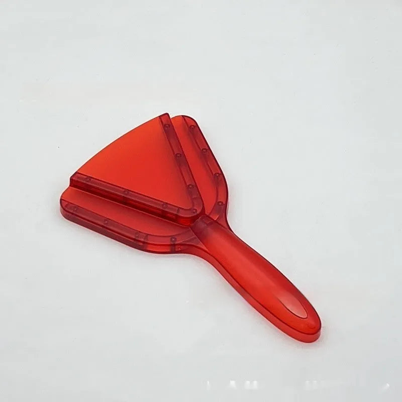 Red telescopic can opener and bottle opener multi-tool with adjustable handle on a white background.