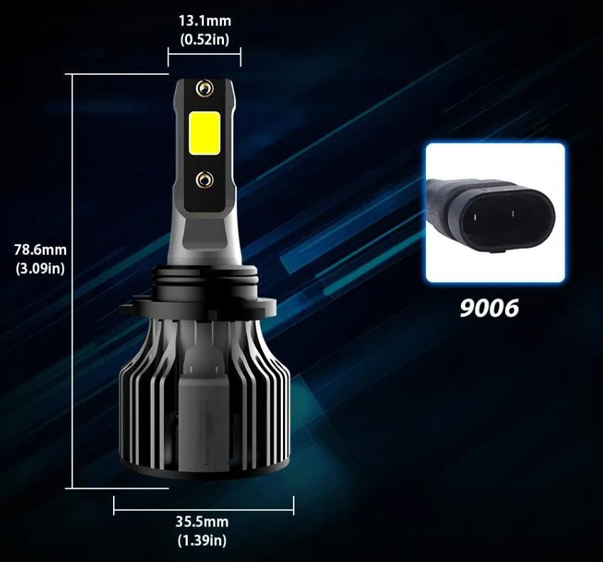 Car LED headlight bulb 6000K white light kit with adjustable chuck and IP68 waterproof rating