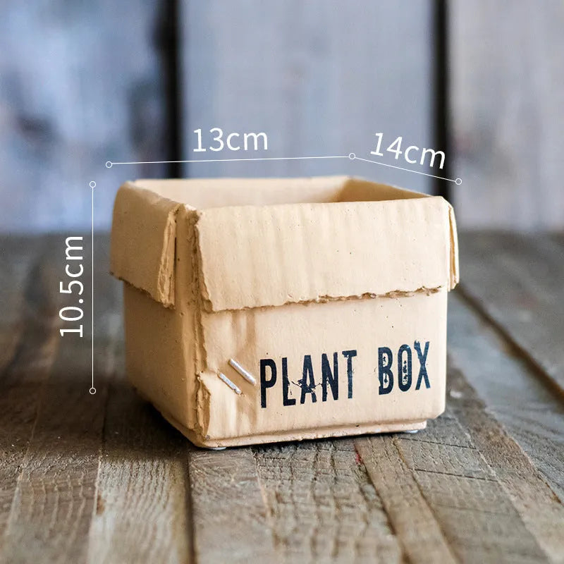 Cement brown paper box flowerpot with drainage holes for indoor balcony planting in Nordic style