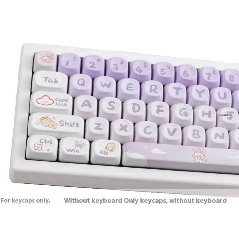 Set of PBT plastic key caps with a gradient purple and white rabbit character design for mechanical keyboards.