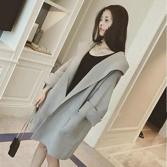 Plus size women's loose fit thin cotton coat in grey with lace detailing and long sleeves.